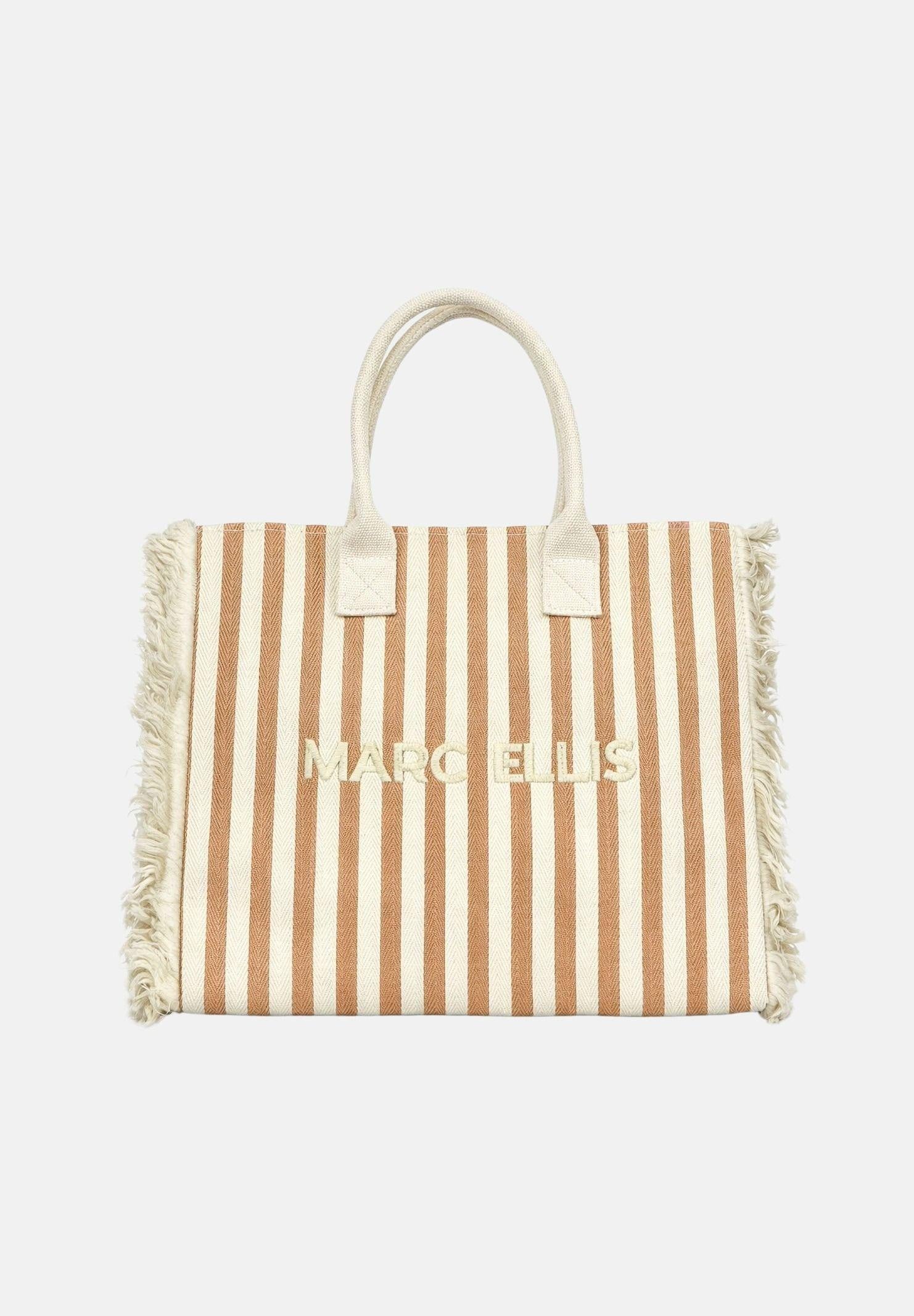 Image of MARC ELLIS Borsa mare beige e panna da donna con motivo a righe e logo