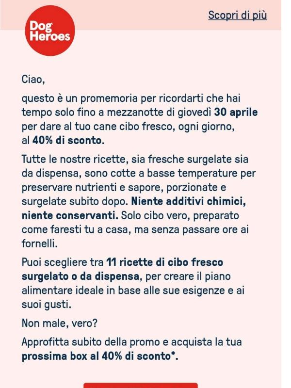 🐶 -40% per mangiare cibo fresco solo fino a domani a mezzanotte