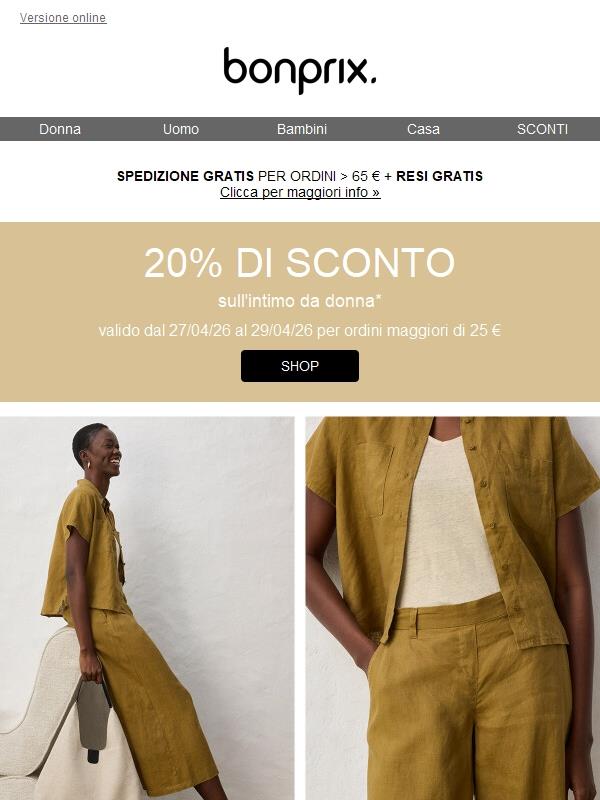 Ultima possibilità: -20% sull'intimo