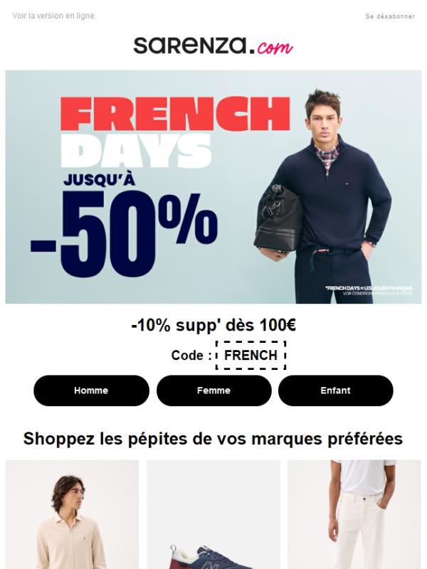 🐓 C’est parti ! Jusqu'à -50% & 10% supp' pendant les French Days 🔵⚪🔴