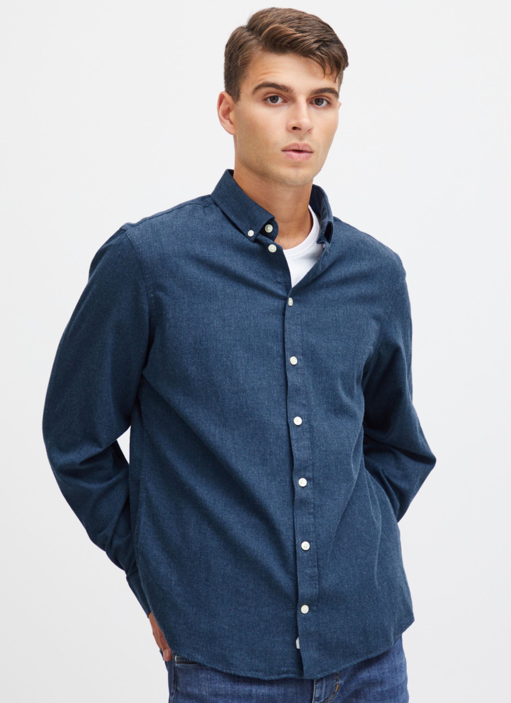 Casual Friday Chemises CFAnton LS BD fil a fil shirt Noos homme bleu