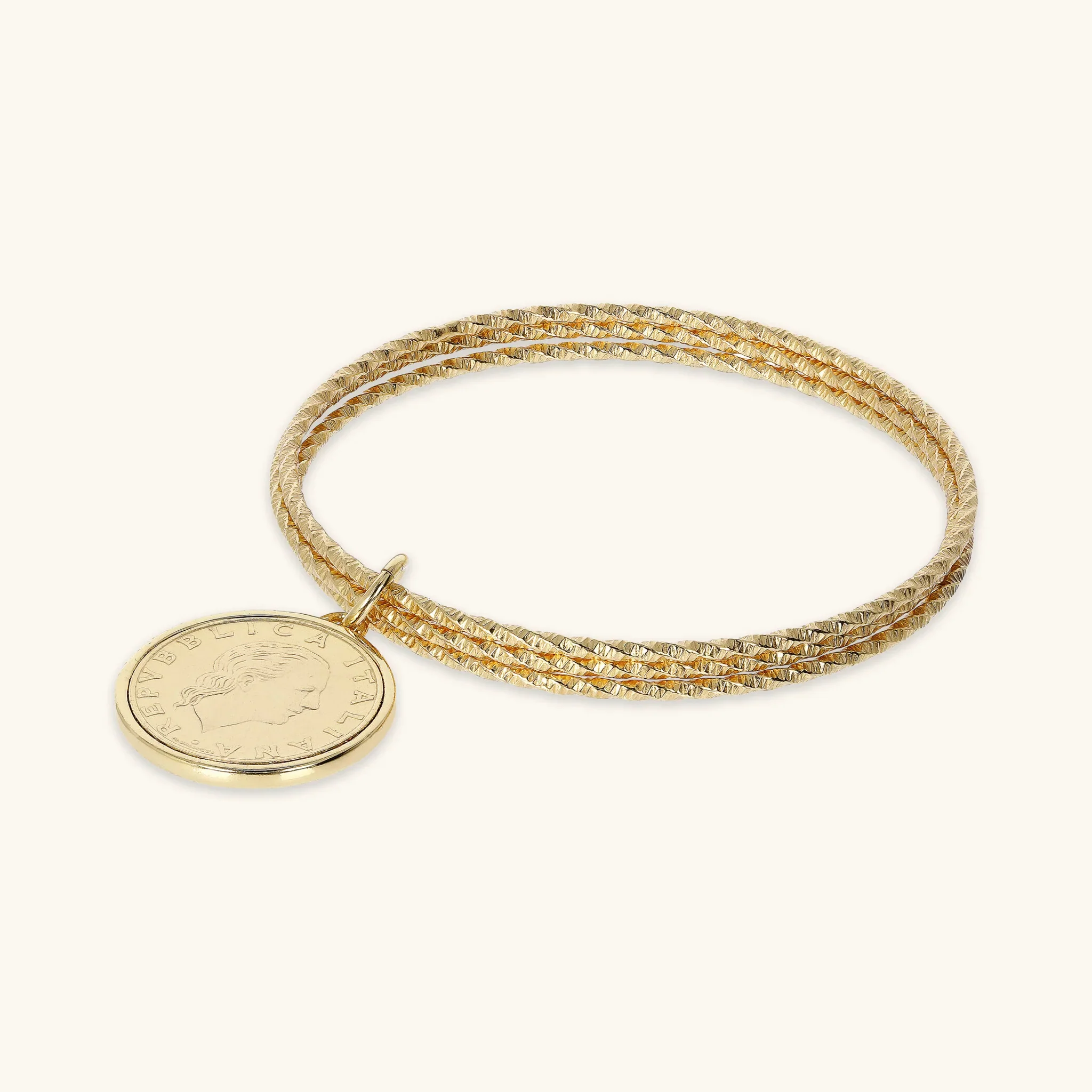 Image of Bracciale Rigido Multifilo con Ciondolo Moneta Originale