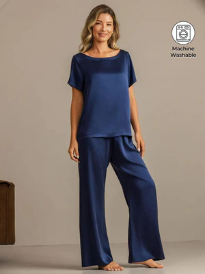 Image of 19 Momme Pigiama Corto Maniche per Donna in Seta Lavabile