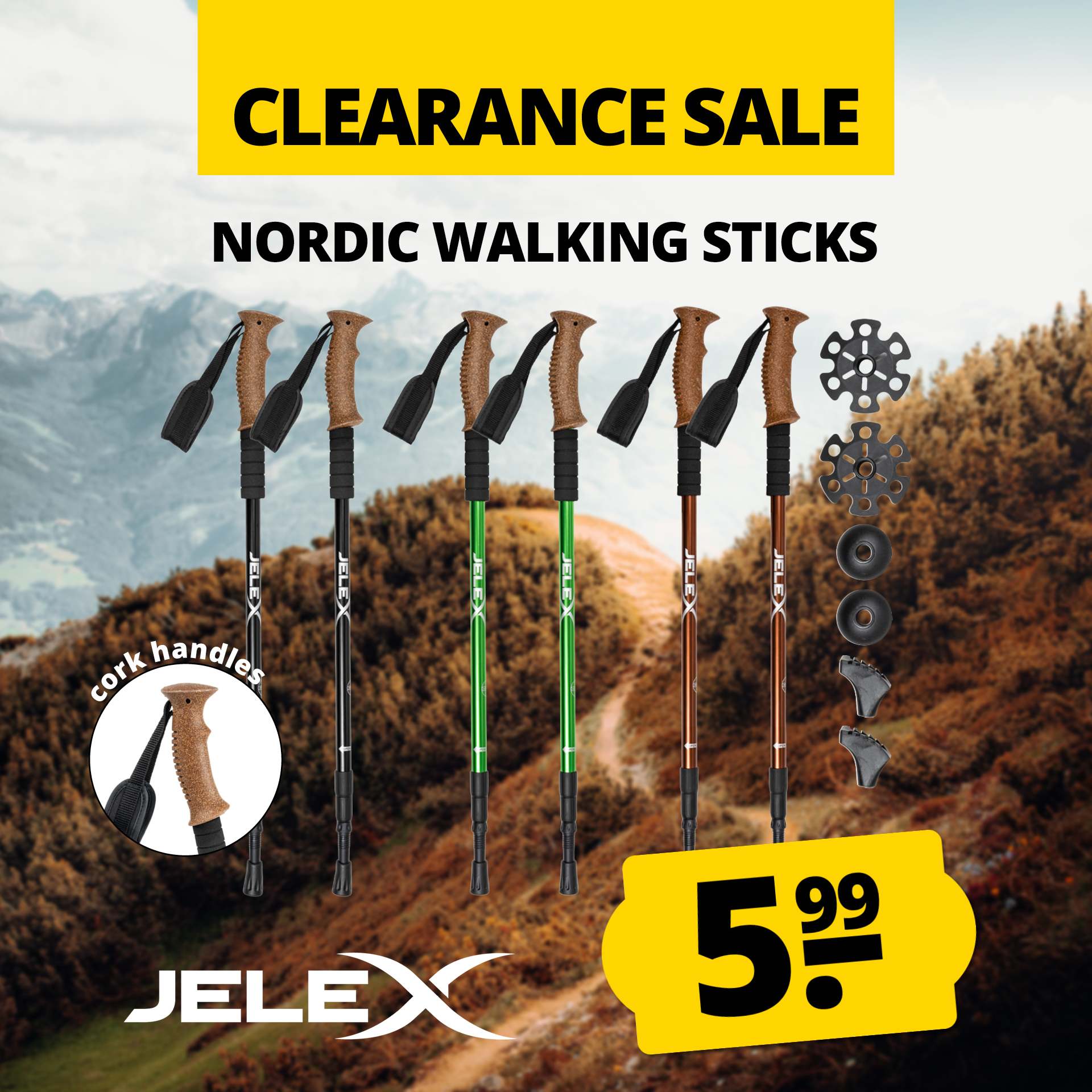 jelex bastoncini da trekking con manici in sughero