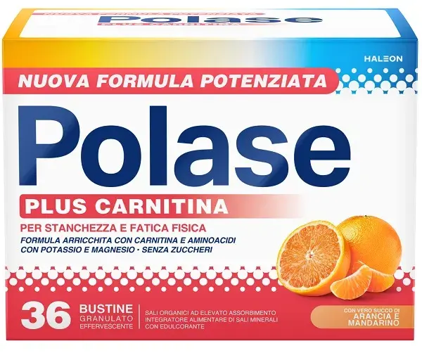 Polase Plus Carnitina 36 Bustine Integratore per Recupero Muscolare e Debolezza Gusto Arancia e Mandarino