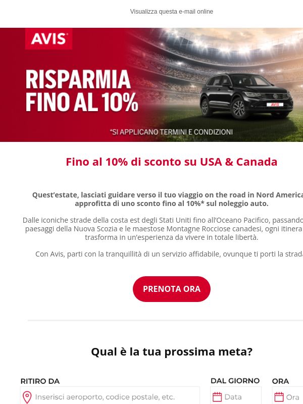 Guida negli USA e in Canada e risparmia fino al 10%