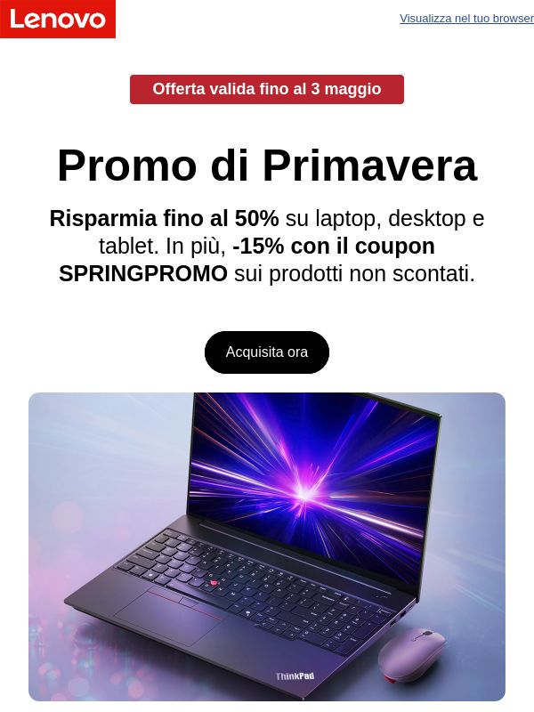 Spendi più di 400€ e risparmia il 15%