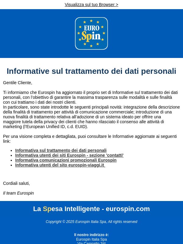 Informative sul trattamento dei dati personali