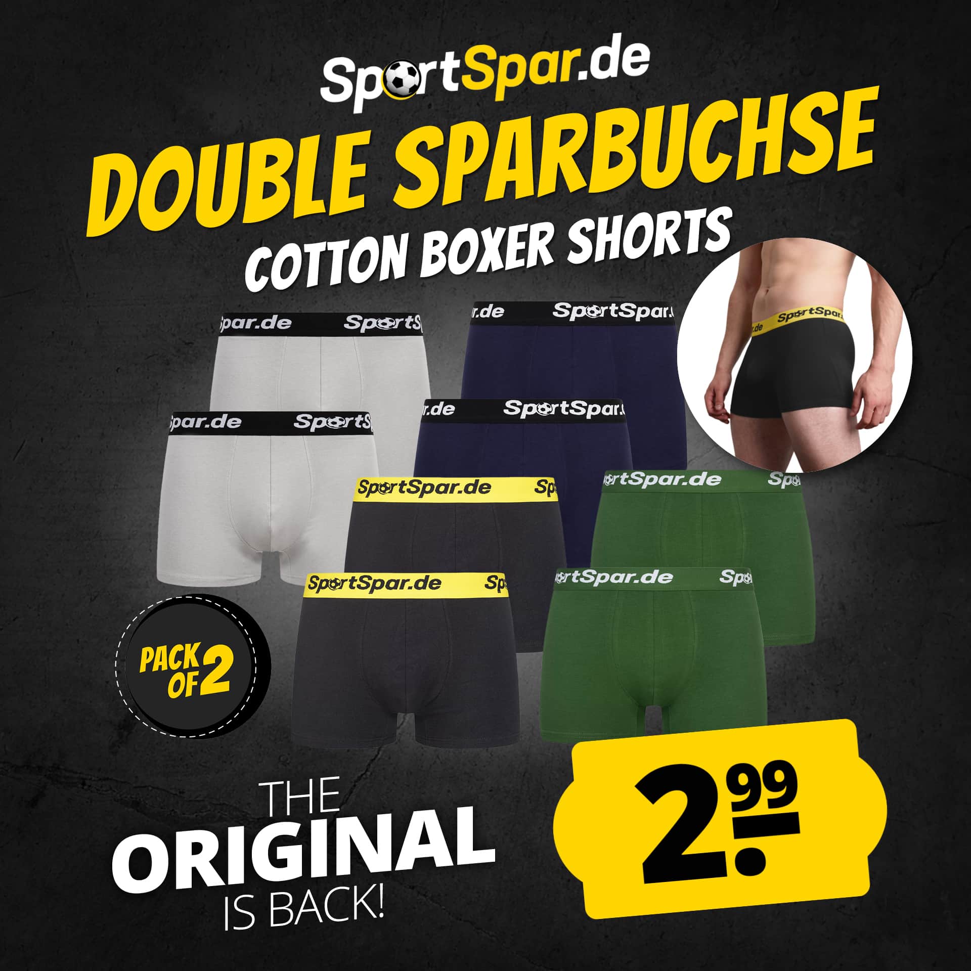 uomo double sparbuchse boxer set da 2
