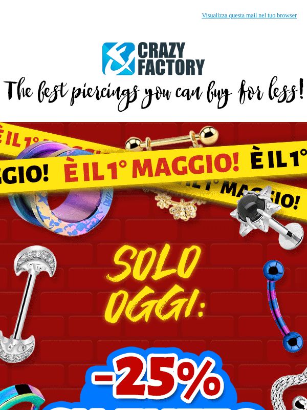 25% di sconto su tutto per il 1° maggio 💪,