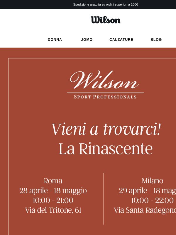Un invito per te: pop-up Wilson presso La Rinascente