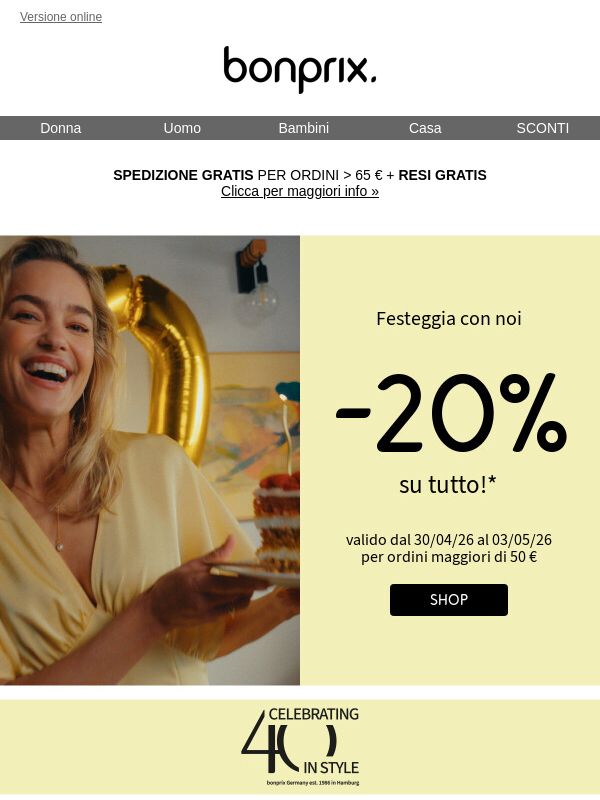 Let's celebrate 🎉 20% di sconto per te