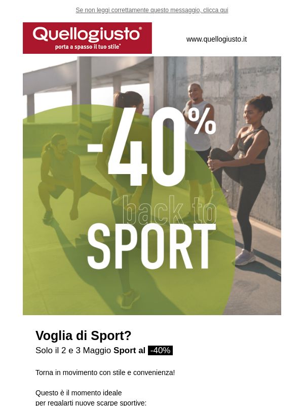 🏃‍♀️ 2 e 3 Maggio: Sport e Super Sconti! -40% sul reparto sport