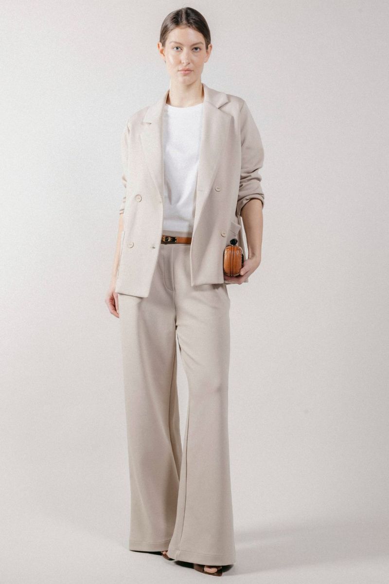 Pantalone Palazzo Loose Fit in Interlock Beige