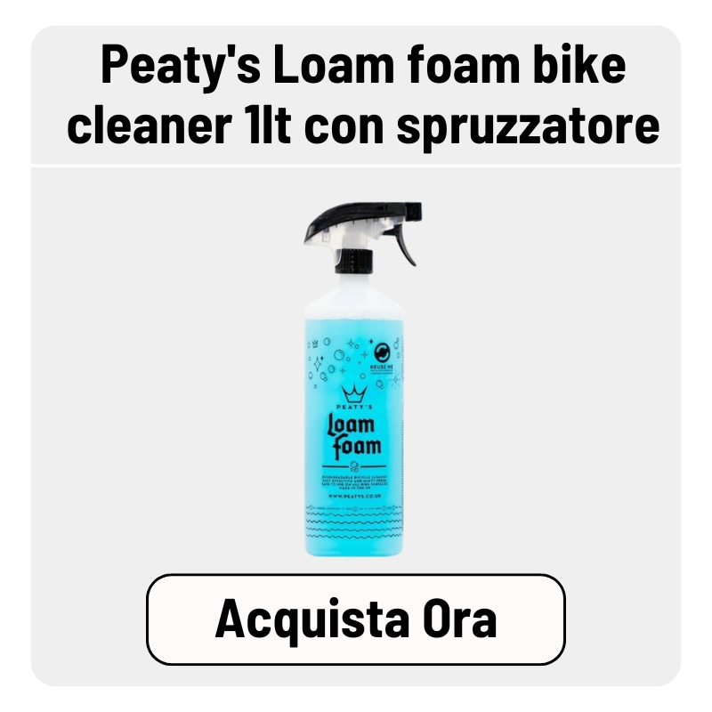 Peaty's Loam Foam bike cleaner 1 litre in blue trigger-spray bottle, foaming bicycle cleaner for frames, wheels and drivetrain
