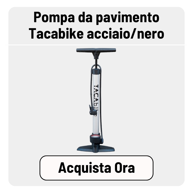 Tacabike floor pump, stainless steel and black, T-handle bicycle tyre inflator with pressure gauge and stable base
