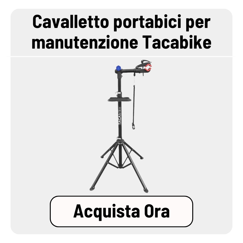 Tacabike portable bike maintenance stand on tripod with clamp, tool tray and safety strap