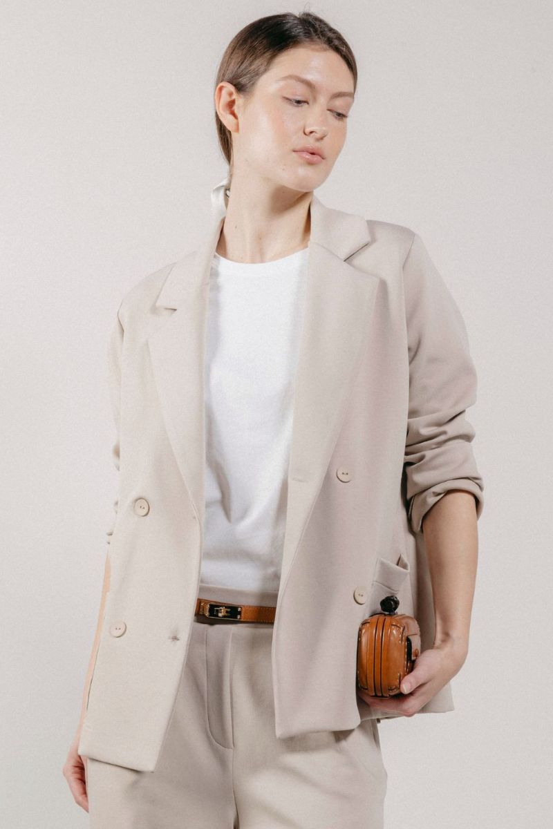 Giacca Blazer Doppiopetto in Interlock Beige
