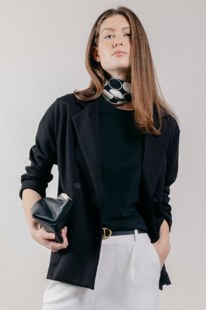 Giacca Blazer Doppiopetto in Interlock Black