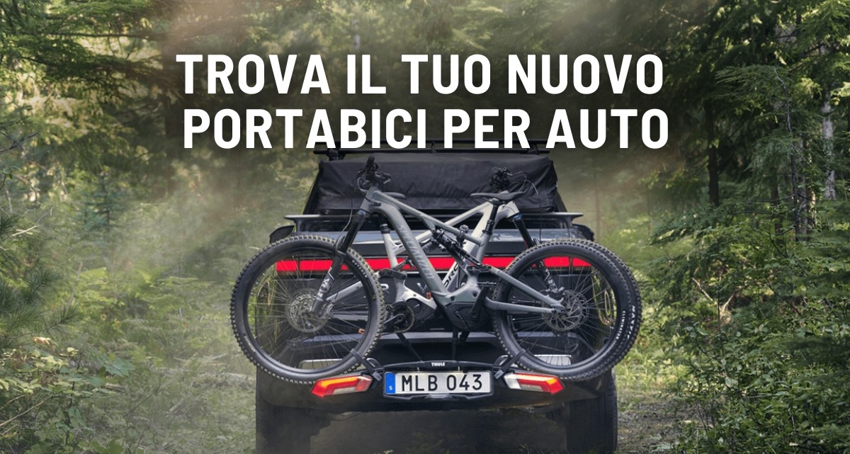 SUV rear-mounted bike rack carrying two mountain bikes on a forest trail — car bike rack for outdoor adventures