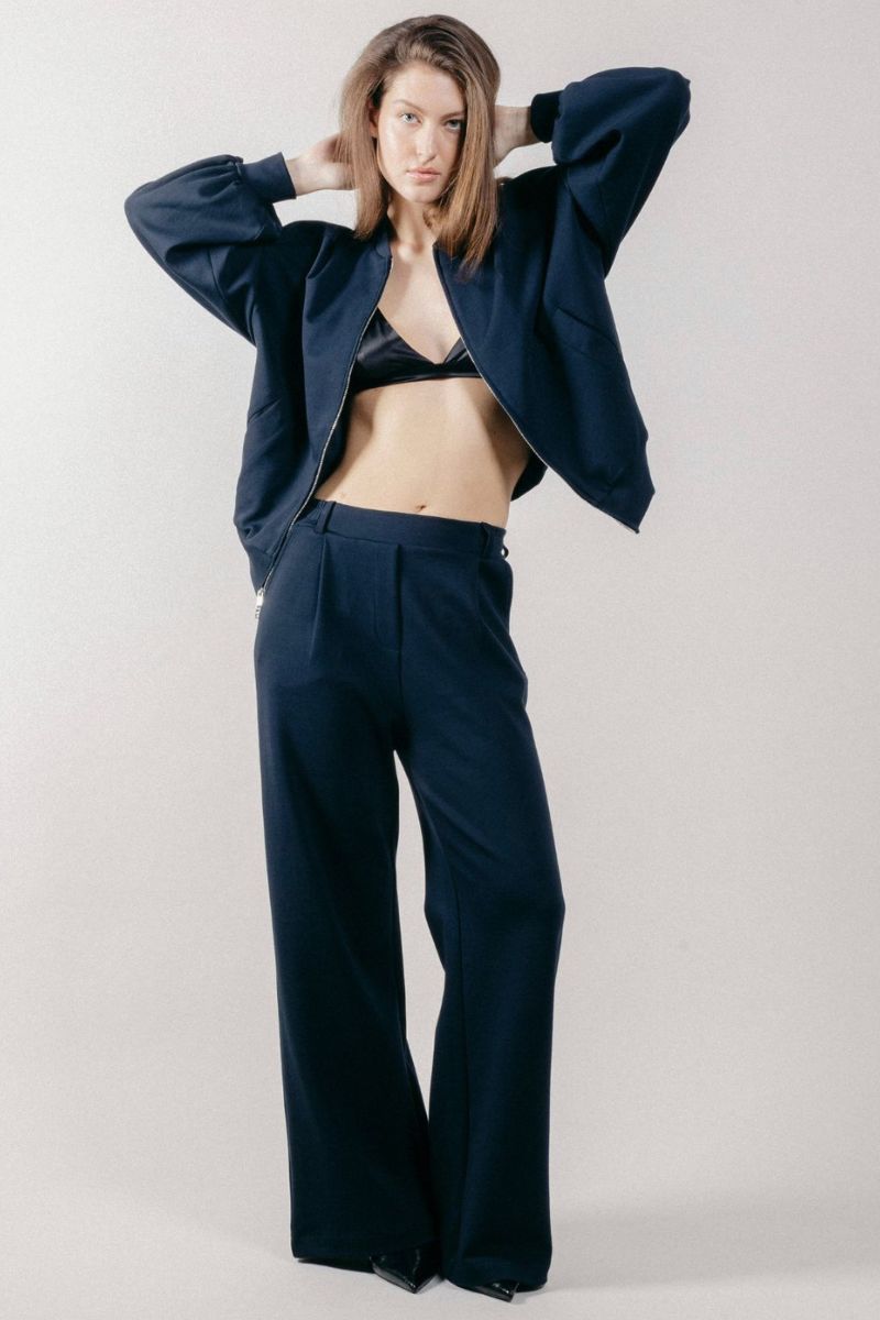 Pantalone Palazzo Loose Fit in Interlock Navy