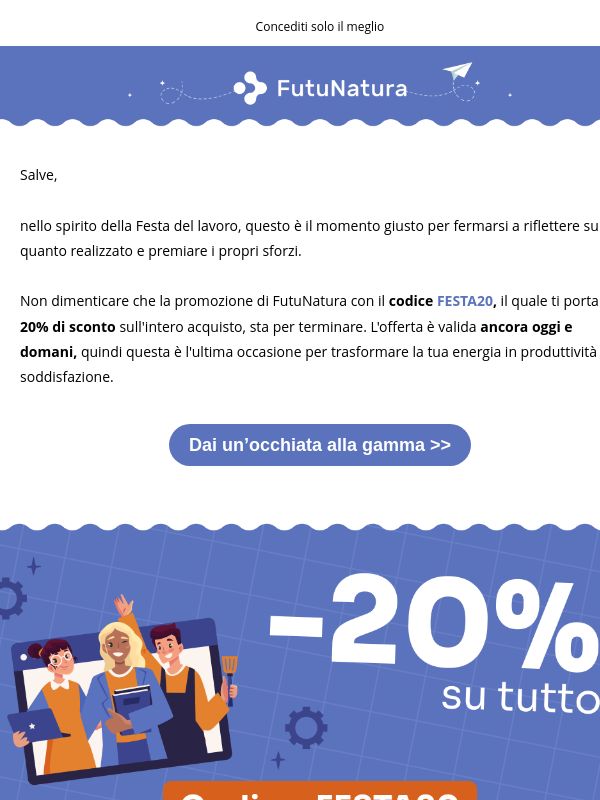 Il -20% per la Festa del lavoro 💪
