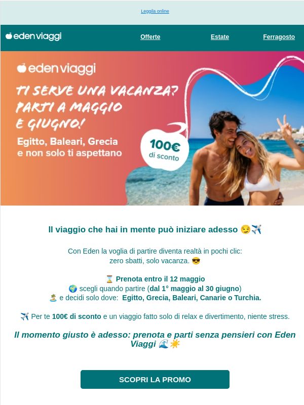 La tua prossima vacanza ti aspetta ✈️ con 100€ di sconto 😎