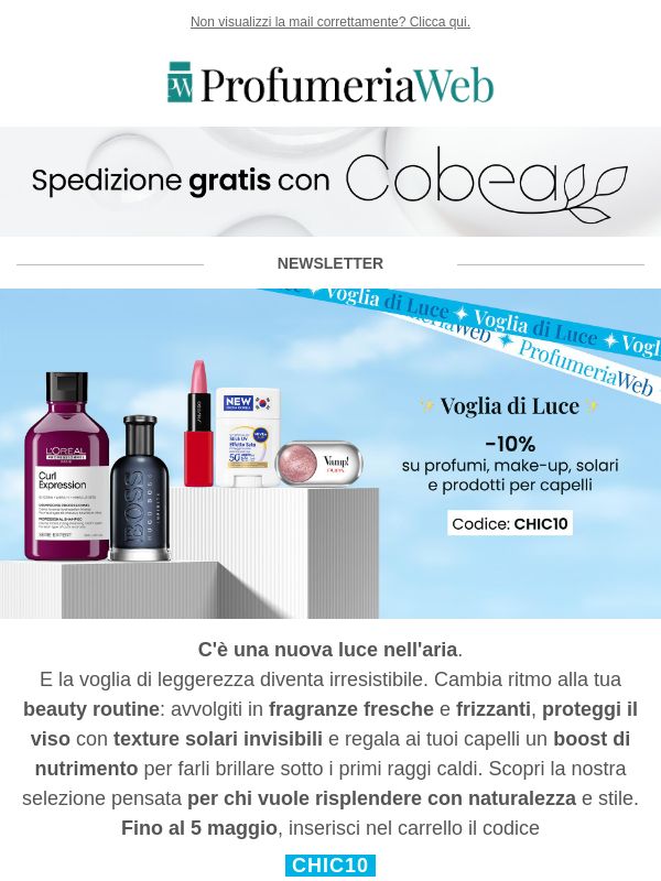 ✨ C'è ancora il -10% su Profumi, Make-up, Solari e prodotti per Capelli