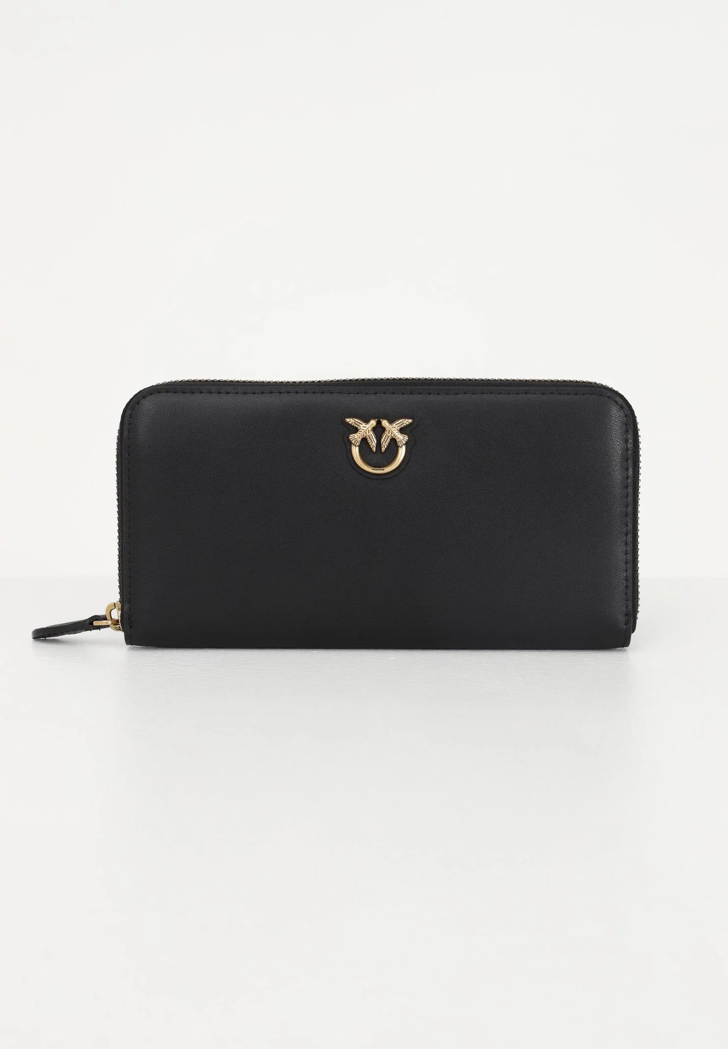 Image of PINKO Portafogli zip-around in morbida pelle mano seta nero da donna