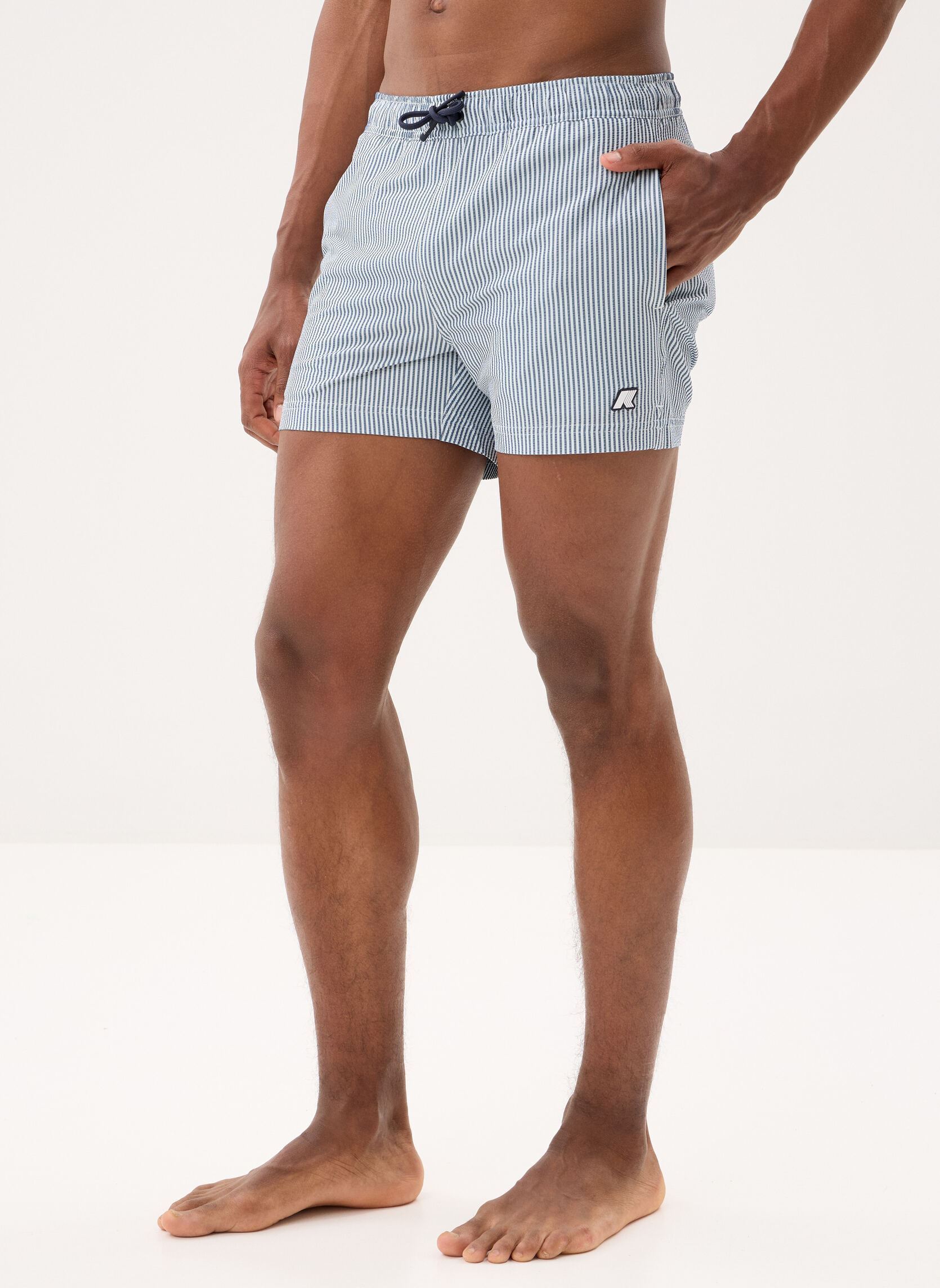 K-Way Shorts de bain HAZEL MID STRIPES BEACH homme blanc