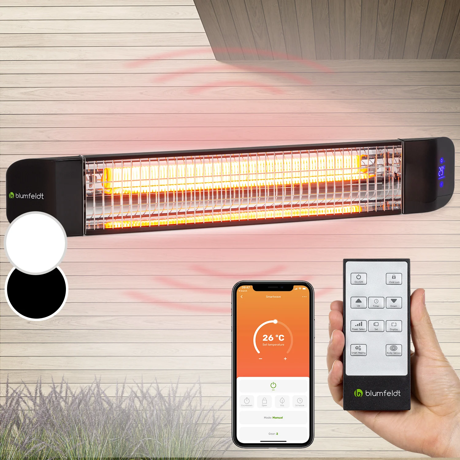 Smartwave Smart 2400W Stufa Infrarossi da Parete Nero