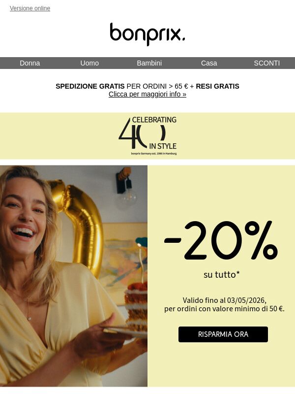 Scade oggi: 20% di sconto - il nostro regalo per te 🎁
