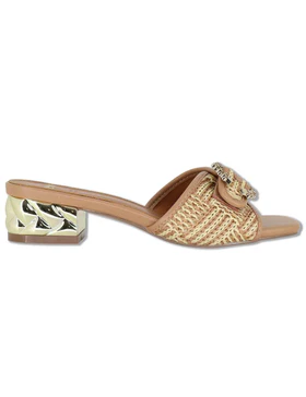 Scalzati in rafia naturale con tacco oro Donna W4700410 25G0