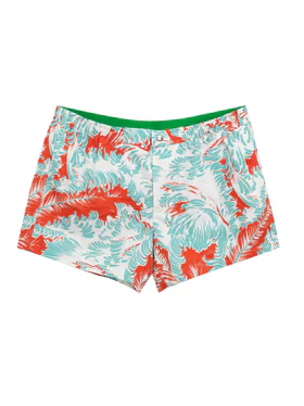 Boxer Mare con Stampa Piume in Rosso/Azzurro Bottega Veneta