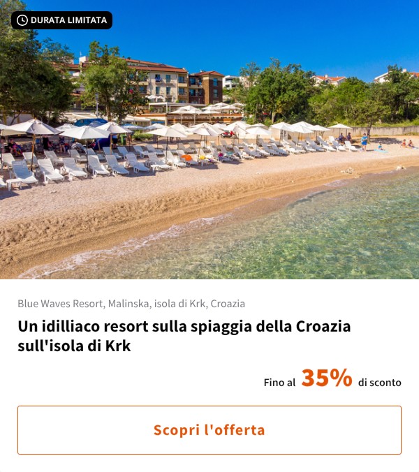 Un idilliaco resort sulla spiaggia della Croazia sull'isola di Krk