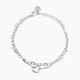 STYLE 64  Bracciale con catena cuori e catena rolò con cuore centrale