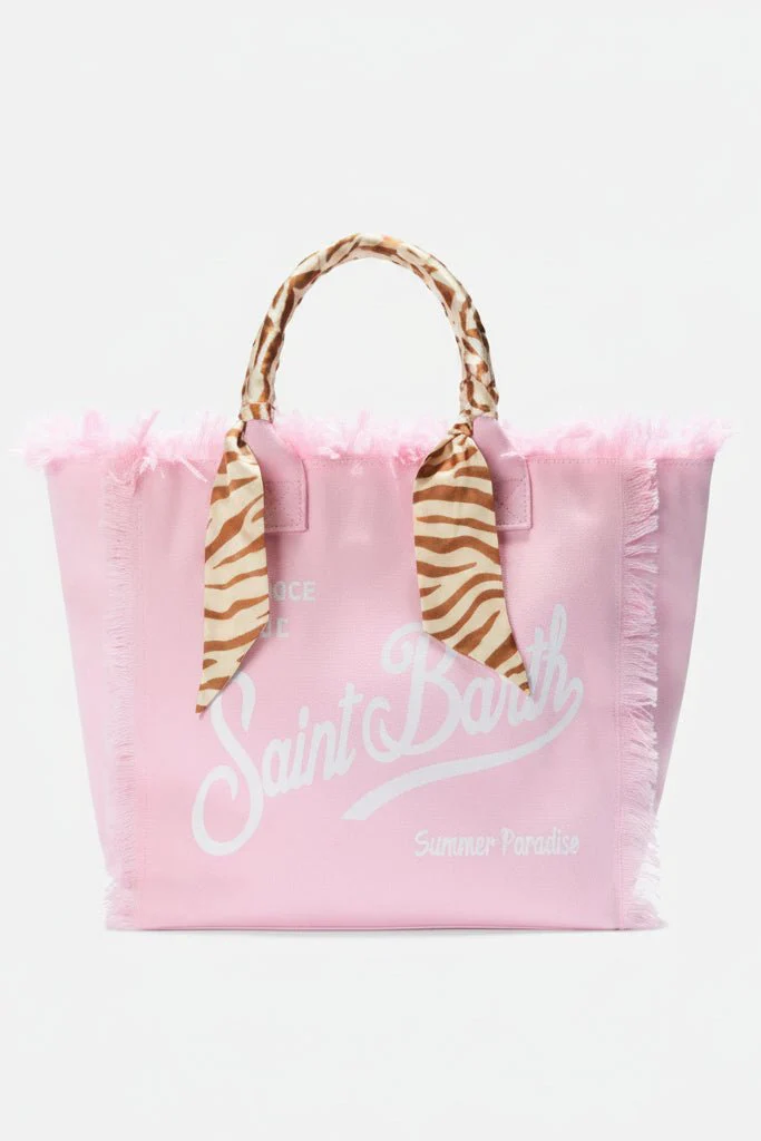 Borsa Vanity in canvas sabbia con manico foulard rosa stampa animalier - YES SHOPBorse a spallaMC2 SAINT BARTHVANI045/09249L-Taglia unica