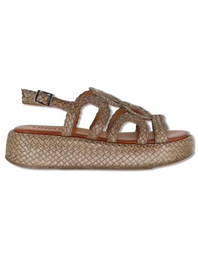 Sandali in pelle intrecciata taupe con zeppa Donna WD511R04 500021