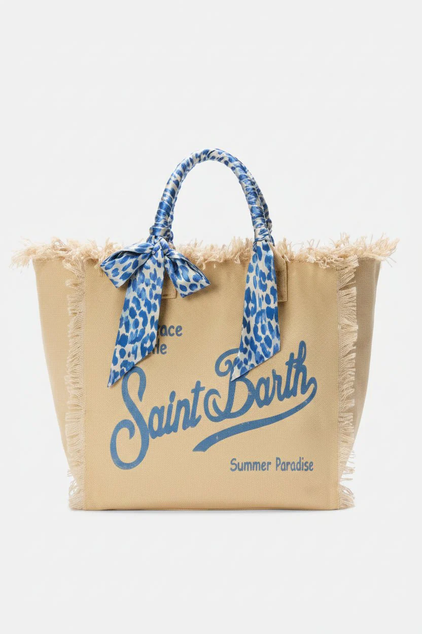 Borsa Vanity in canvas sabbia con manico foulard blu stampa animalier - YES SHOPBorse a spallaMC2 SAINT BARTHVANI045/09249L-Taglia unica