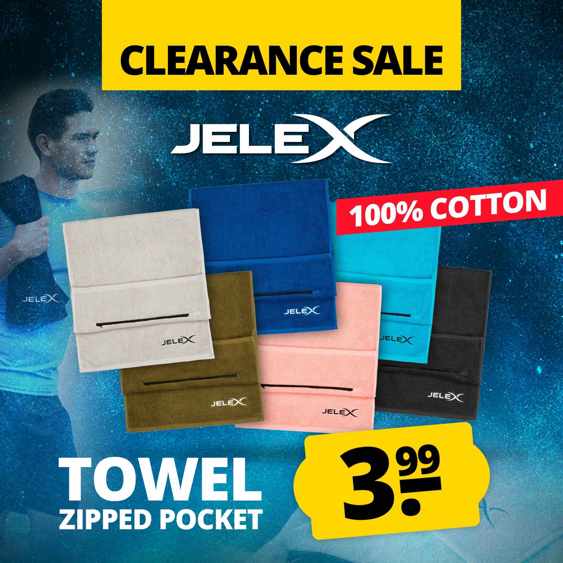 jelex 100fit asciugamano da palestra con tasca