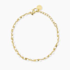 STYLE 71  Bracciale in acciaio dorato con catena groumette piatta e perle conchiglia