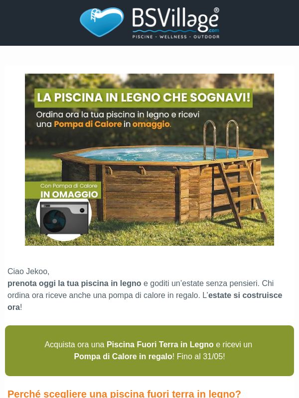 Ordina ora la tua Piscina in Legno: Pompa di calore in regalo 🎁