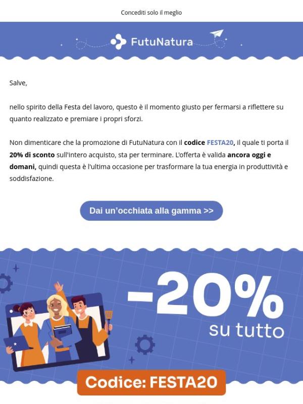 Il -20% per la Festa del lavoro 💪