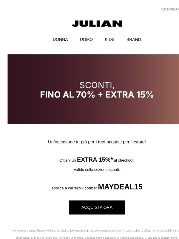 EXTRA 15% | Valido su tutti gli sconti!
