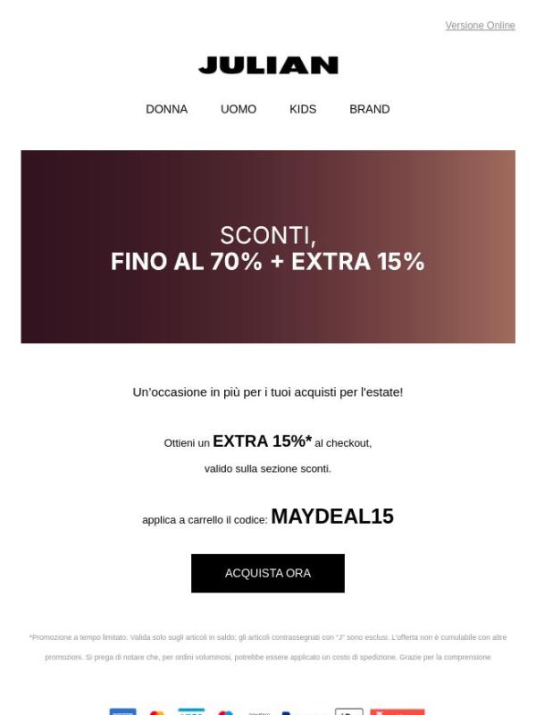EXTRA 15% | Valido su tutti gli sconti!