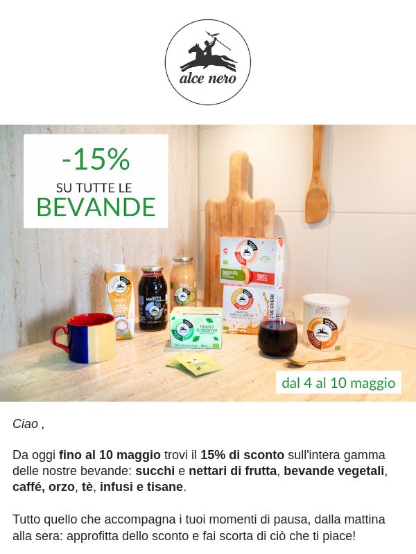 -15% su tutte le bevande