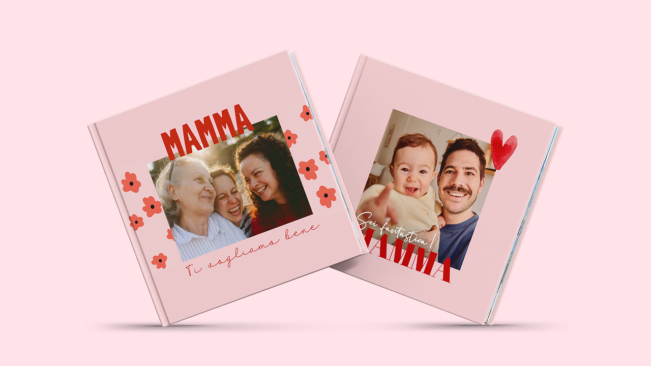 Fotolibro Pixum perosnalizzato con clipart, design e foto per la festa della mamma