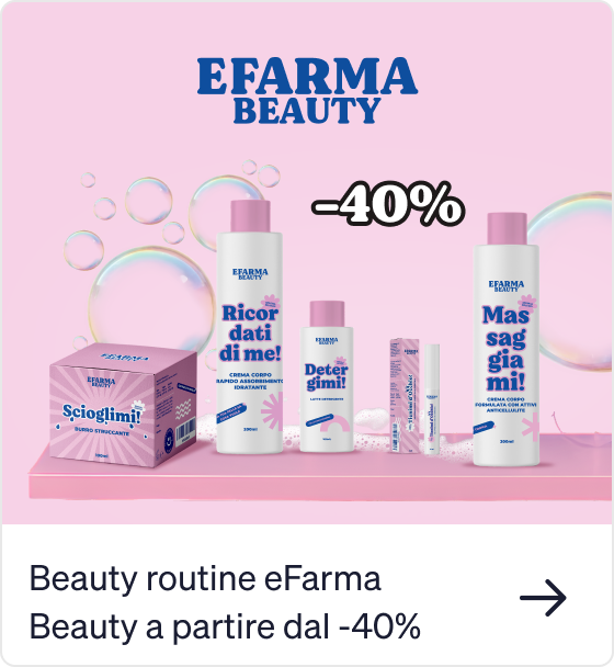 eFarma Beauty skincare range on pink background showing cleansers, creams and soap with prominent -40% discount