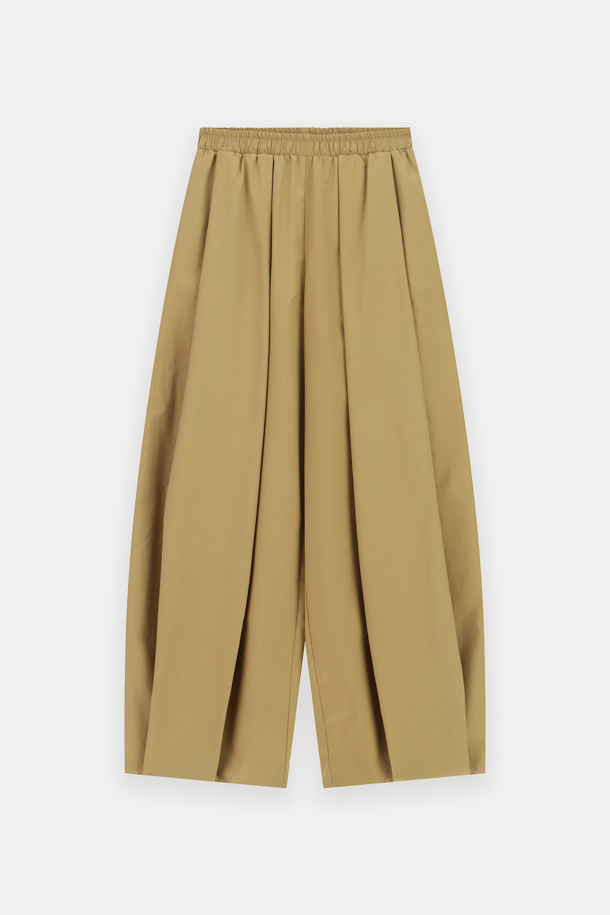 Cropped wide-leg camel trousers with elasticated waistband and front pleats