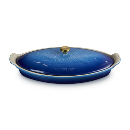 34 cm - Tradition Oval Stoneware Fish Baker with Lid - Azure Blue